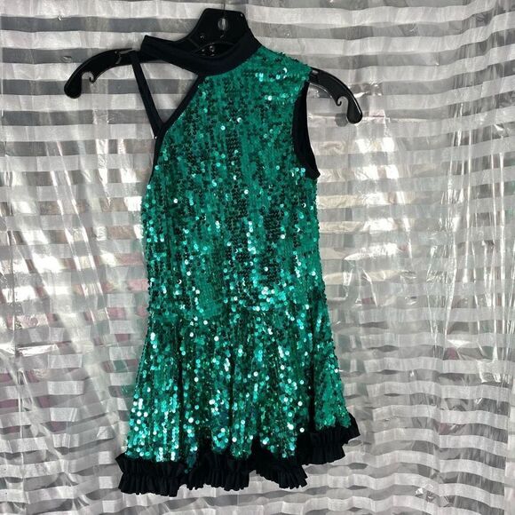 Weissman Green/Black Sequin One Shoulder Dance Wear - Picture 1 of 7